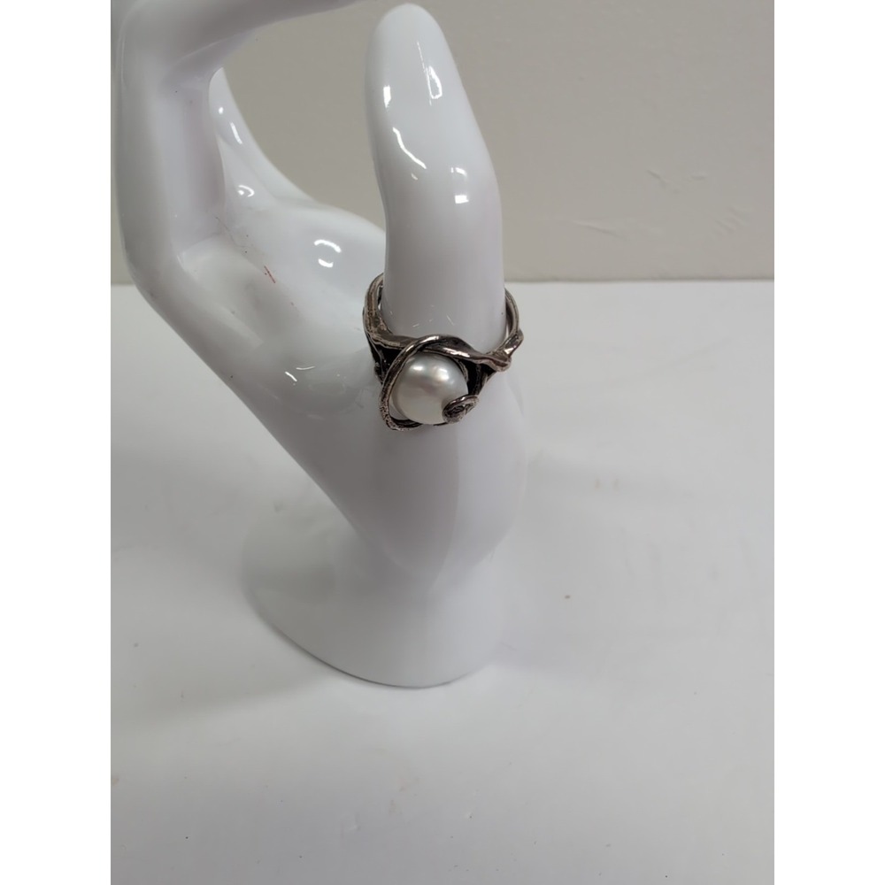 Sterling Silver Natural Pearl Ring Branches Swirl‎ Noa Zuman Israel Size 8
